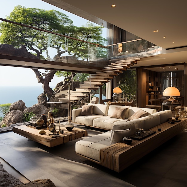 Splendido design degli interni con vista naturale