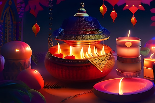 Splendido dipinto digitale a tema Diwali che presta meticolosa attenzione alla forma e alla messa a fuoco