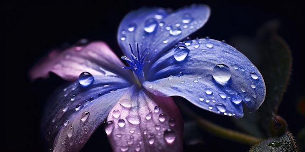 Splendido fiore di pervinca con gocce di pioggia Foto di alta qualità IA generativa