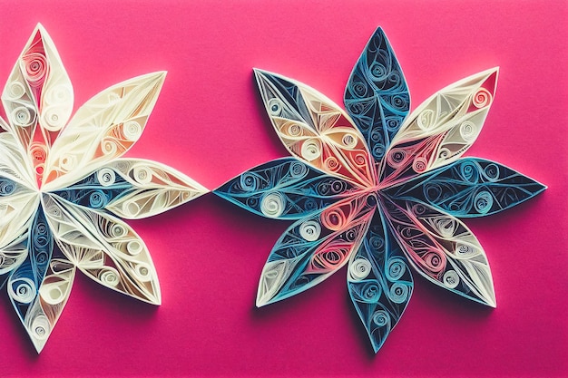Splendido fiore quilling di carta nell'illustrazione 3D dell'arte digitale