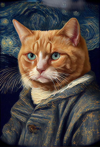 Splendido gatto ritratto classico pittura a olio art