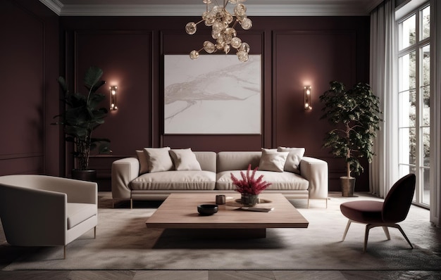 Splendido interno elegante soggiorno con mobili di lusso ai generati