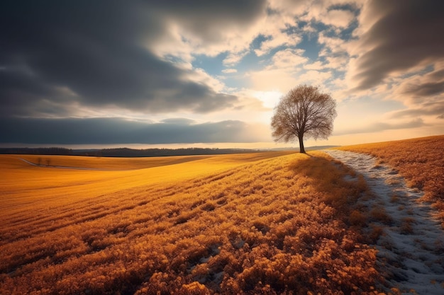 Splendido paesaggio di campagna con prato verde sulla collina Creato con tecnologia generativa AI