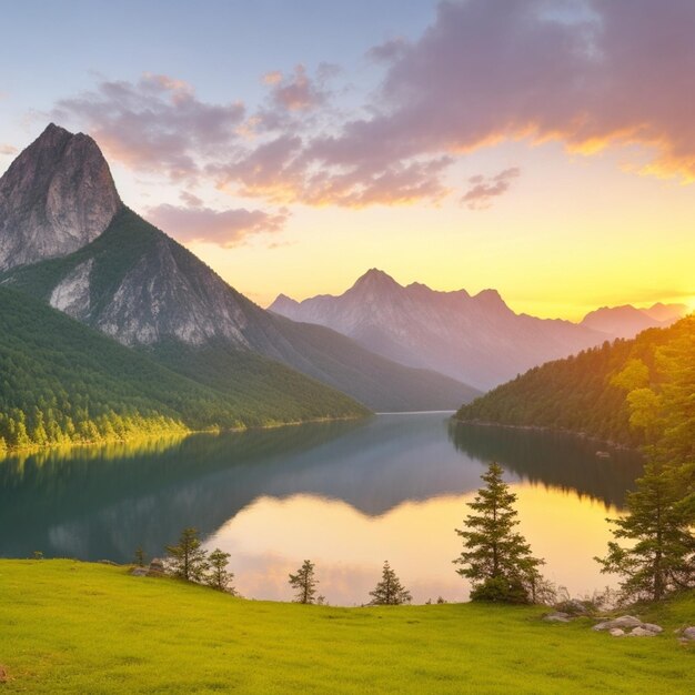 Splendido paesaggio di montagne e laghi