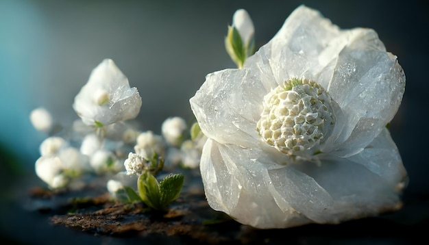 Splendido scenario di fiori di colore bianco e foglie verdi per la stampa su tessuto