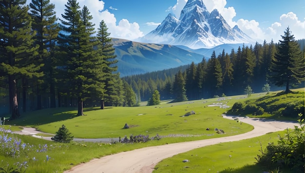 Splendido scenario naturale di foreste e montagne per la carta da parati