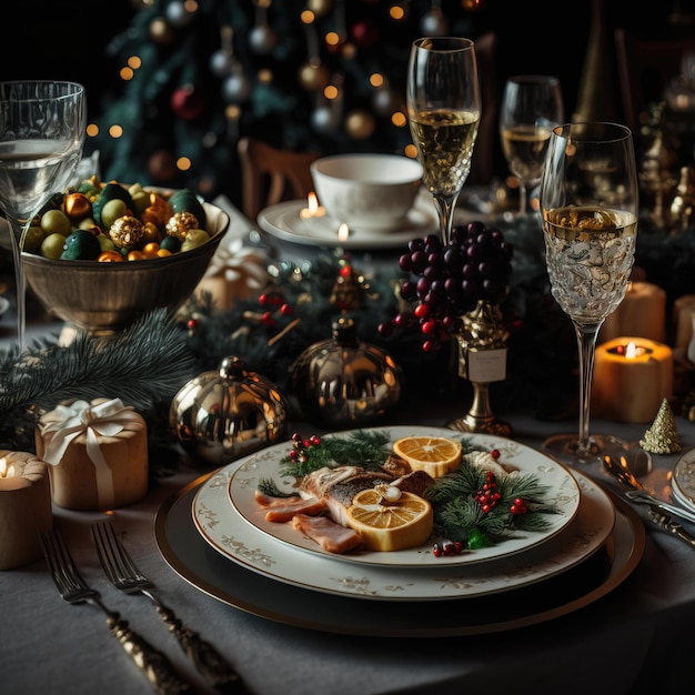 Splendido set da tavola di lusso boho per l'IA generativa festiva