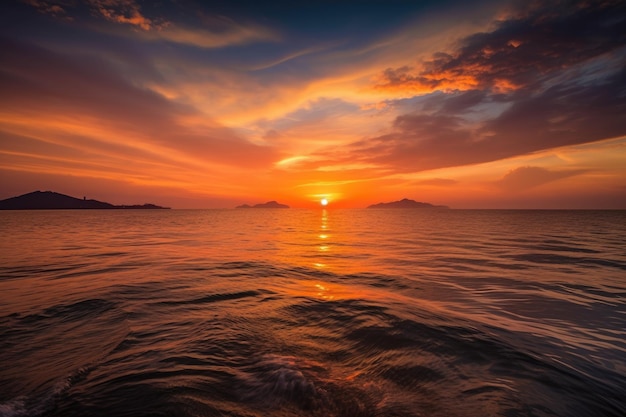 Splendido tramonto tailandese sull'acqua