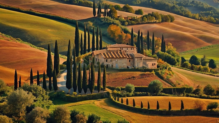Foto splendore autunnale origami carta paesaggio scultoreo della toscana