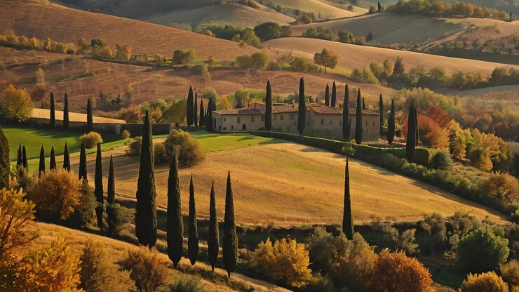 Foto splendore autunnale origami carta paesaggio scultoreo della toscana