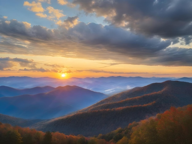 Splendore del tramonto Vista aerea delle montagne Blue Ridge