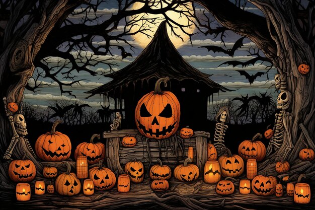 Spooky Delight Accattivante Banner di Halloween Illustrazione