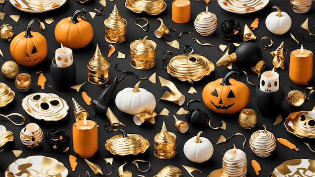 Spooky Halloween Party Supplies Sfondato Decorazioni di Halloween per la festa Festiva Celebrazione di Halloween AI Generative