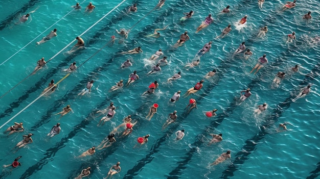 Sport da corsa e persone che nuotano in piscina