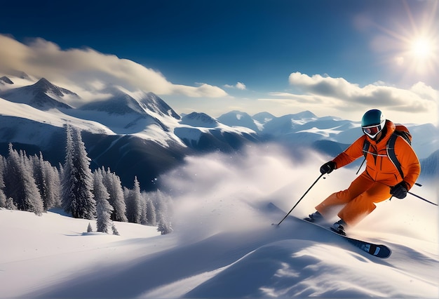 Sport di sci in montagna