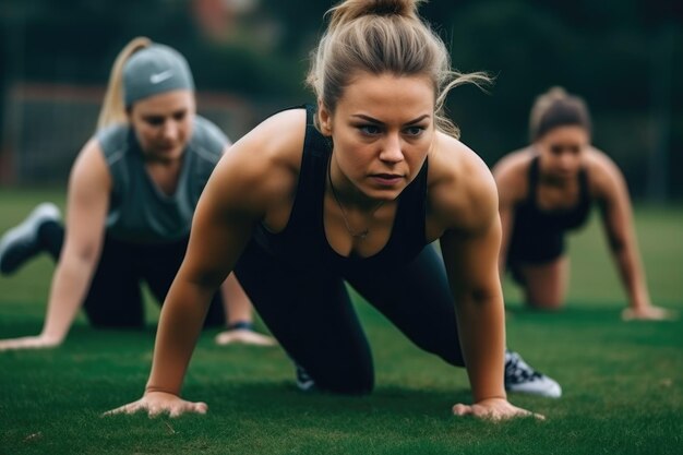 Sport di squadra e fitness con una donna in campo per un allenamento creato con l'IA generativa