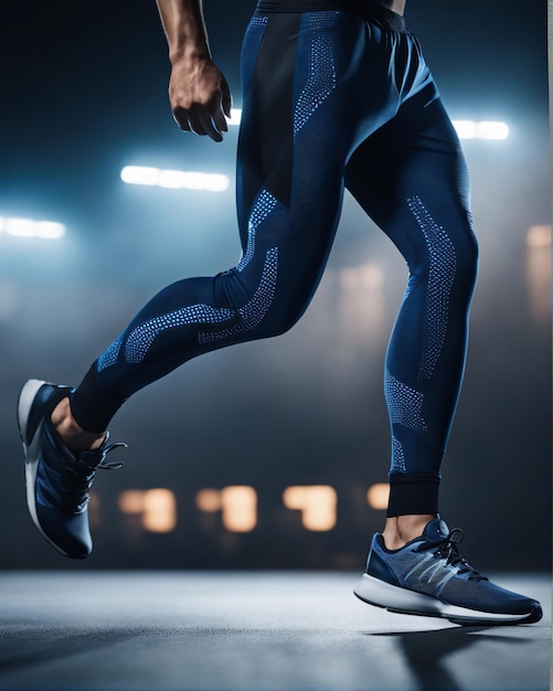 Sport Runner vista delle gambe di un pareggiatore con fuoco ed energico