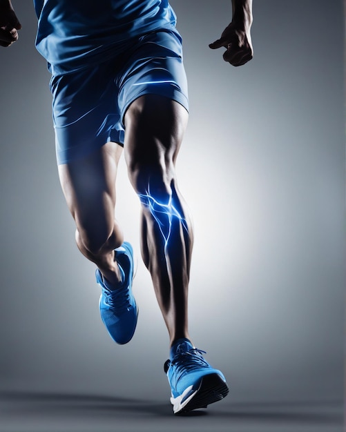 Sport Runner vista delle gambe di un pareggiatore con fuoco ed energico