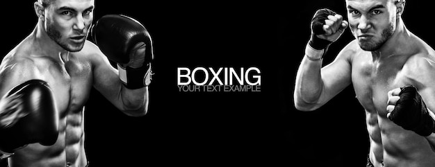Sportista boxer muay thai che combattono Isolato su sfondo nero Copia concetto di Space Sport