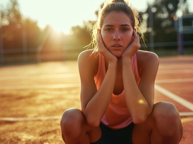 Sportista sul campo al tramonto