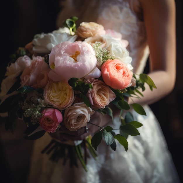 Sposa che tiene un mazzo di fiori