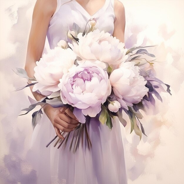 Sposa con classico bouquet di peonie bianche