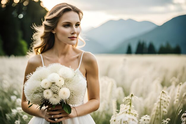 Sposa in un campo di fiori