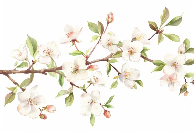 Springtime Florals foral clip art raffigurante fiori in fiore, rami in germoglio e fogliame fresco