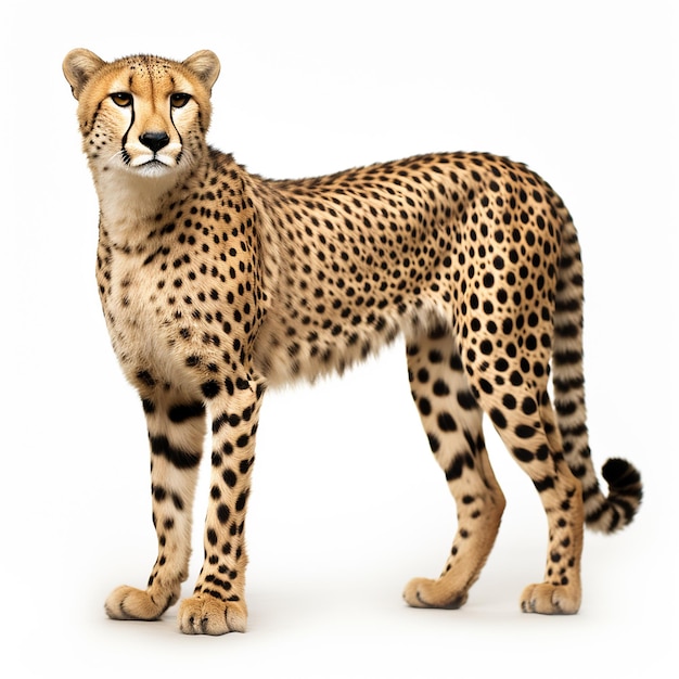 Sprint in quiete Cheetah su uno sfondo bianco