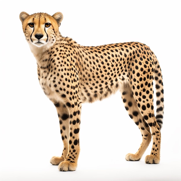 Sprint in quiete Cheetah su uno sfondo bianco