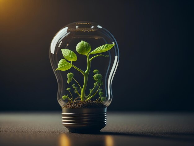 Sprout in una lampadina concetto di eco-energia generato dall'AI