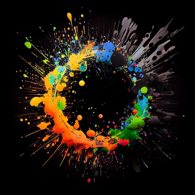 Spruzzata del cerchio della vernice di Colorfull isolata su sfondo nero macchie acriliche di colore colorfull astratte sp
