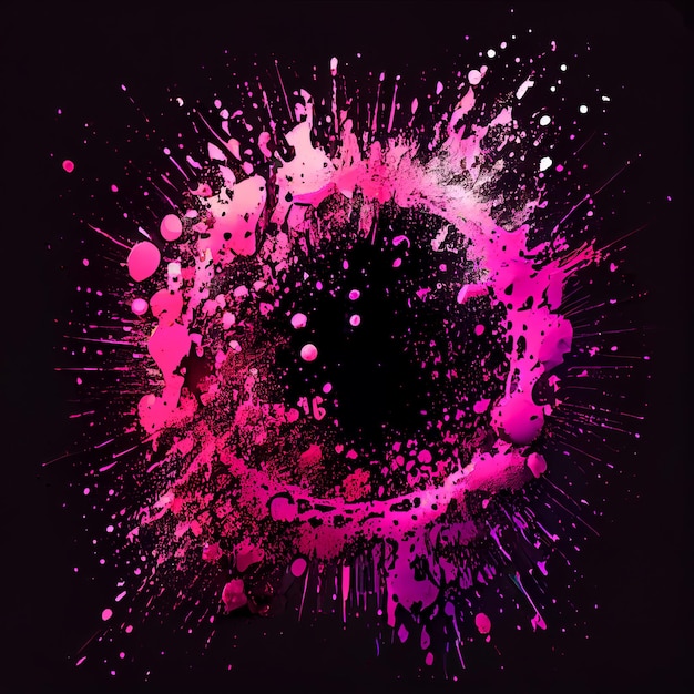 Spruzzata del cerchio di vernice rosa magenta isolata su sfondo nero