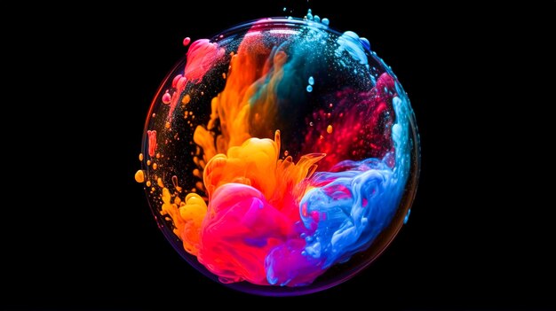 Spruzzata di acqua colorata in un cerchio ai generativo