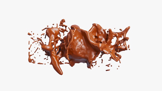 Spruzzata di cioccolato con goccioline. rendering 3D. illustrazione 3d.