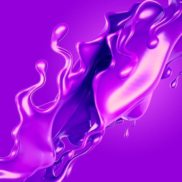 Spruzzata di liquido viola denso. illustrazione 3d, rendering 3d.