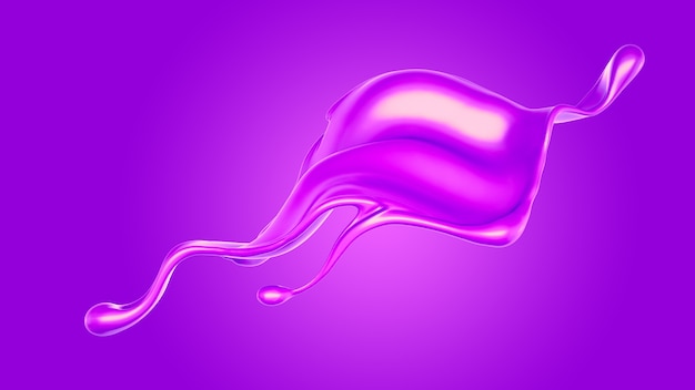 Spruzzata di liquido viola denso. illustrazione 3d, rendering 3d.