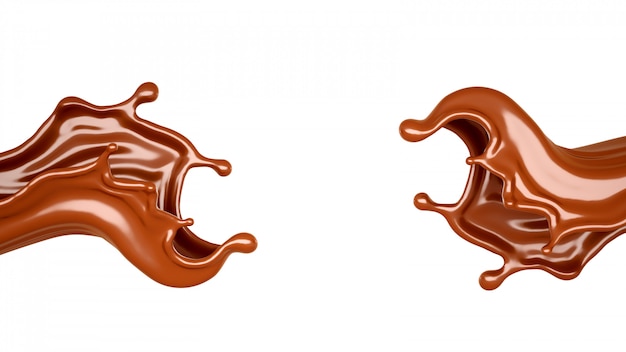 Spruzzata isolata del cioccolato su una priorità bassa bianca. Rendering 3d.