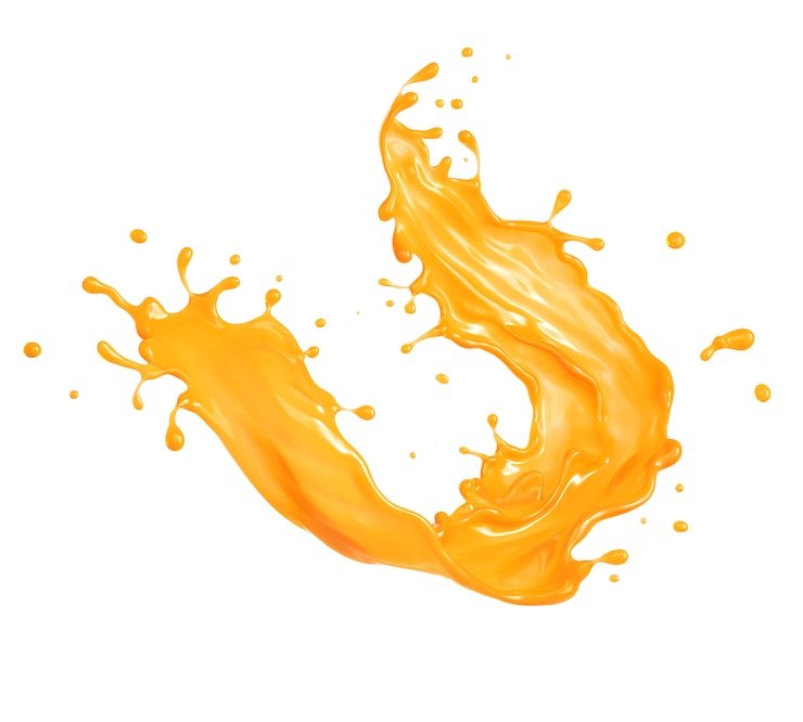 Foto spruzzata liquida realistica del succo d'arancia
