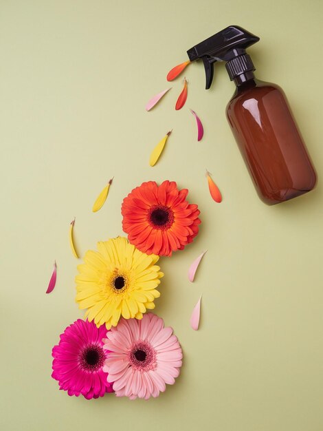 Spruzzatore che innaffia i fiori colorati della gerbera