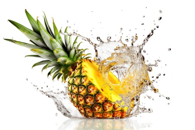 spruzzi d'acqua con ananas a fette fotografia professionale di cibo pubblicitario