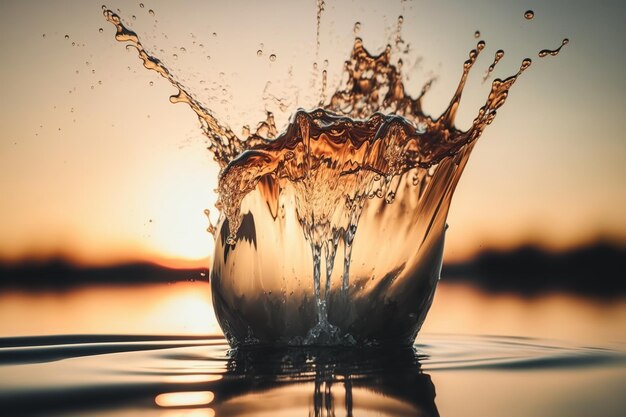 Spruzzi d'acqua con riflessi radianti IA generativa