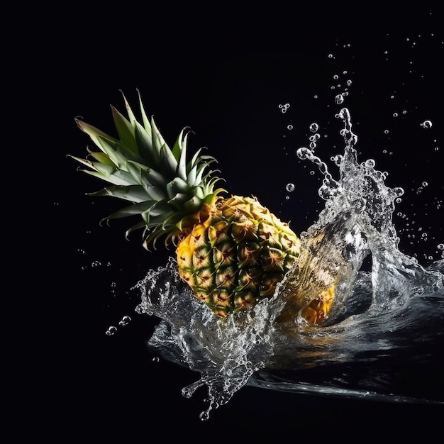 Spruzzi d'acqua di ananas IA generativa