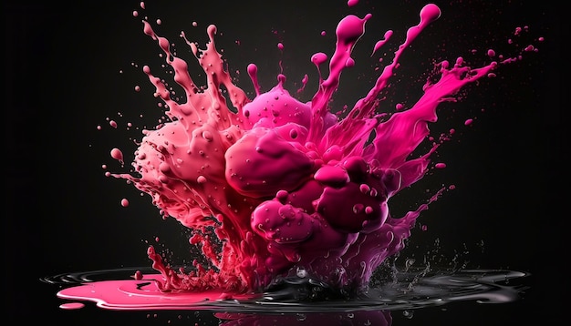 Spruzzi d'acqua di colore rosa su sfondo nero
