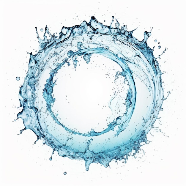 Spruzzi d'acqua in cerchio di forma rotonda su sfondo bianco