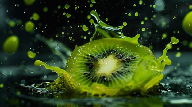 spruzzi d'acqua su un kiwi che cade AI generativa