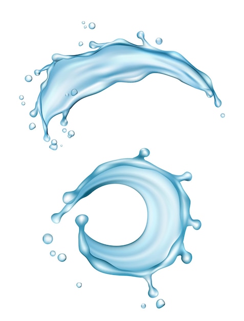 Spruzzi d'acqua texture aqua vortice con gocce realistica spruzzo d'acqua illustrazione vettoriale che scorre p