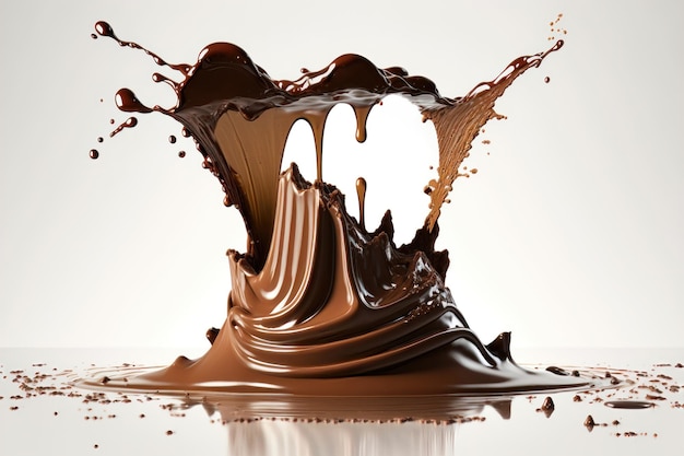Spruzzi di cioccolato cibo e bevande illustrazione sfondo bianco Generazione AI