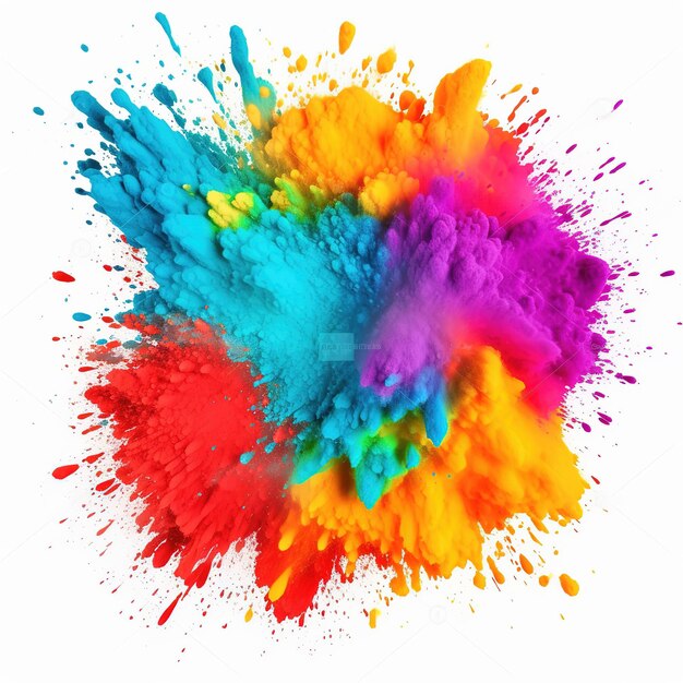 Spruzzi di colore in polvere Vernice con bordo rotondo Modello di scheda banner Happy Holi Generative Ai