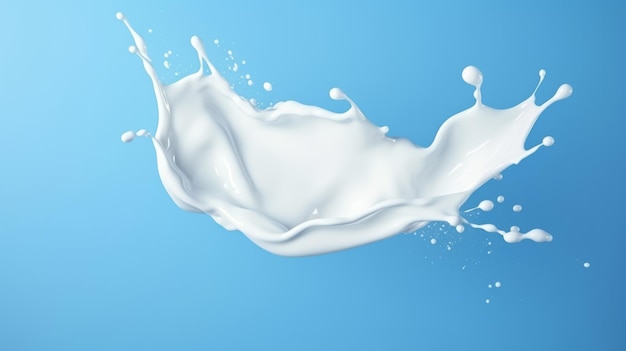 Spruzzi di latte bianco isolati su sfondo blu Spruzzi di liquido bianco